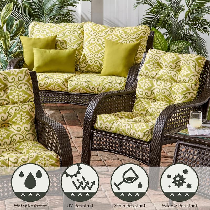 Shoreham Ikat 22-in x 44-in Outdoor High Back Chair Cushion (Set of 2) (Cushions Only)