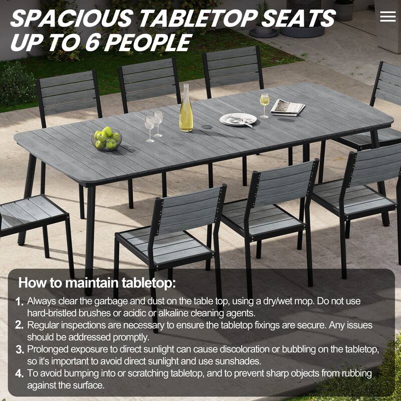 9-Piece Rustproof Aluminum Rectangle Patio Outdoor Dining Set with Slat Table and Stackable Chairs