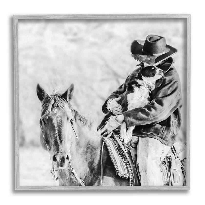 Stupell Cowboy Hugging Dog Framed Giclee Art Design by PBurchettePhoto - 17 x 17 - Grey