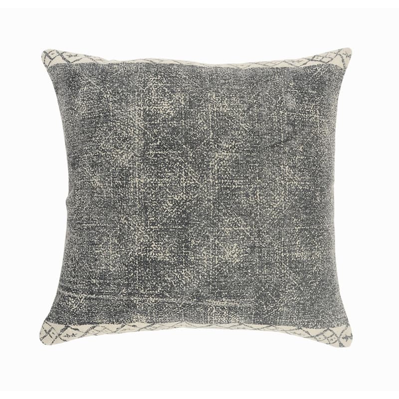 20" Gray with White Tribal Border Square Throw Pillow