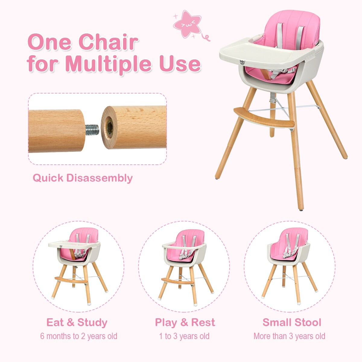 Shop Babyjoy 3 In 1 Convertible Wooden High Chair Baby Toddler Highchair W On Sale Overstock 28904020
