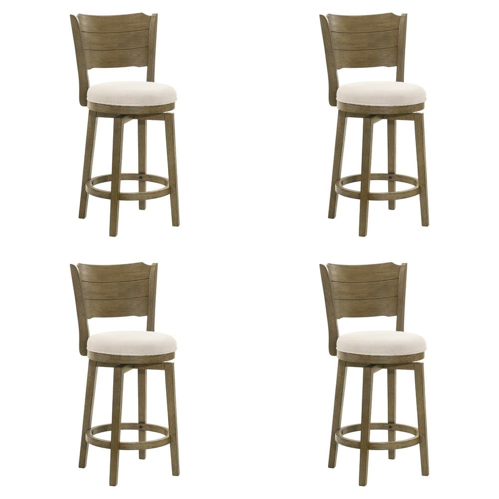 Winsley Coastal Modern Swivel Wood Counter Height Kitchen Bar Stool with White Boucle Fabric Upholstered Seat