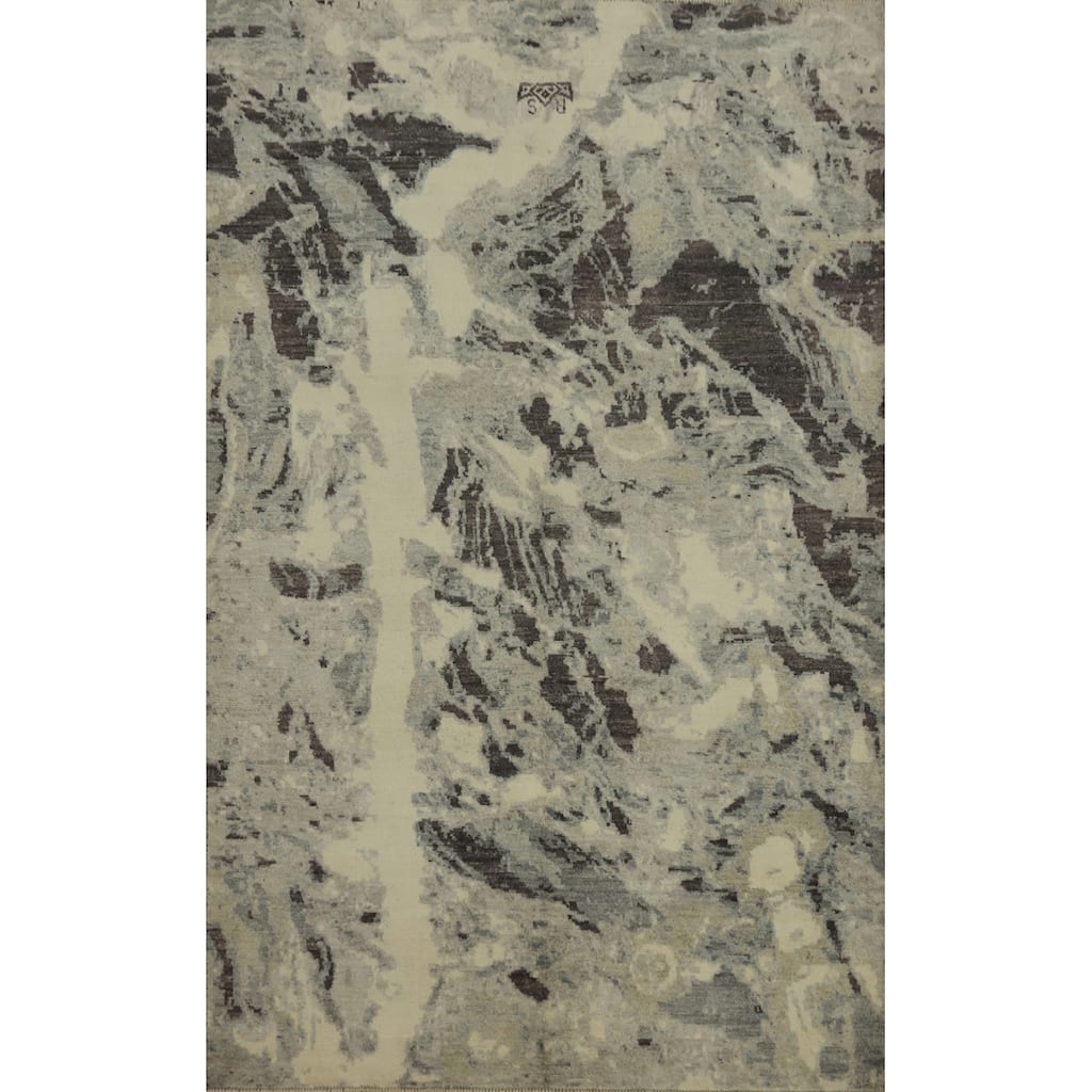 Hand Knotted Oriental 100% Wool Carpet Modern Abstract Greys & Charcoal Modern Area Rug - 7' 9'' X 4' 10''