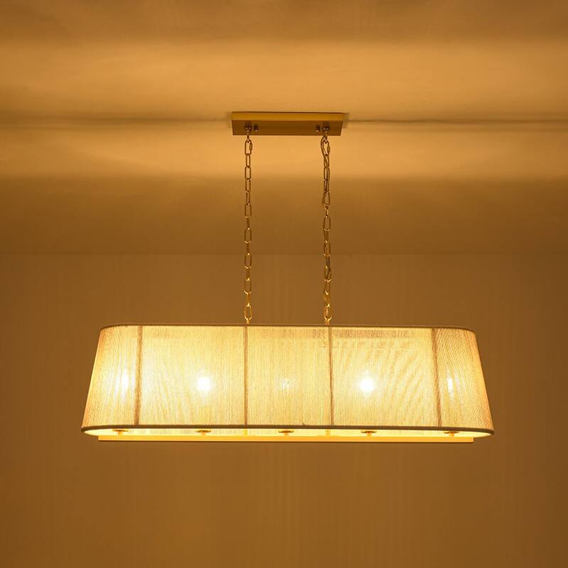 Woven Ivory String Cage 5-Light Linear Kitchen Island Chandelier