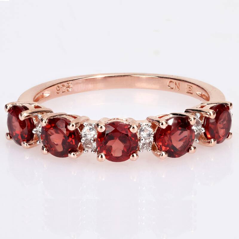 Miadora Rose Plated Sterling Silver Garnet & White Topaz Stackable Eternity Wedding Band Ring