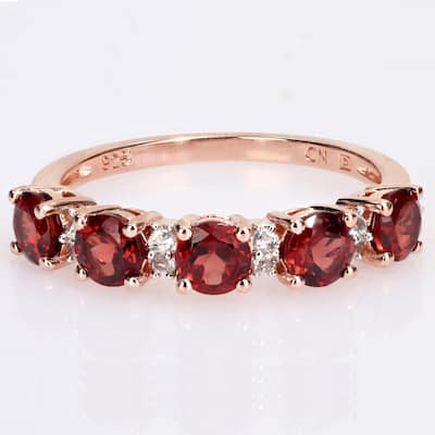 Miadora Rose Plated Sterling Silver Garnet & White Topaz Stackable Eternity Wedding Band Ring