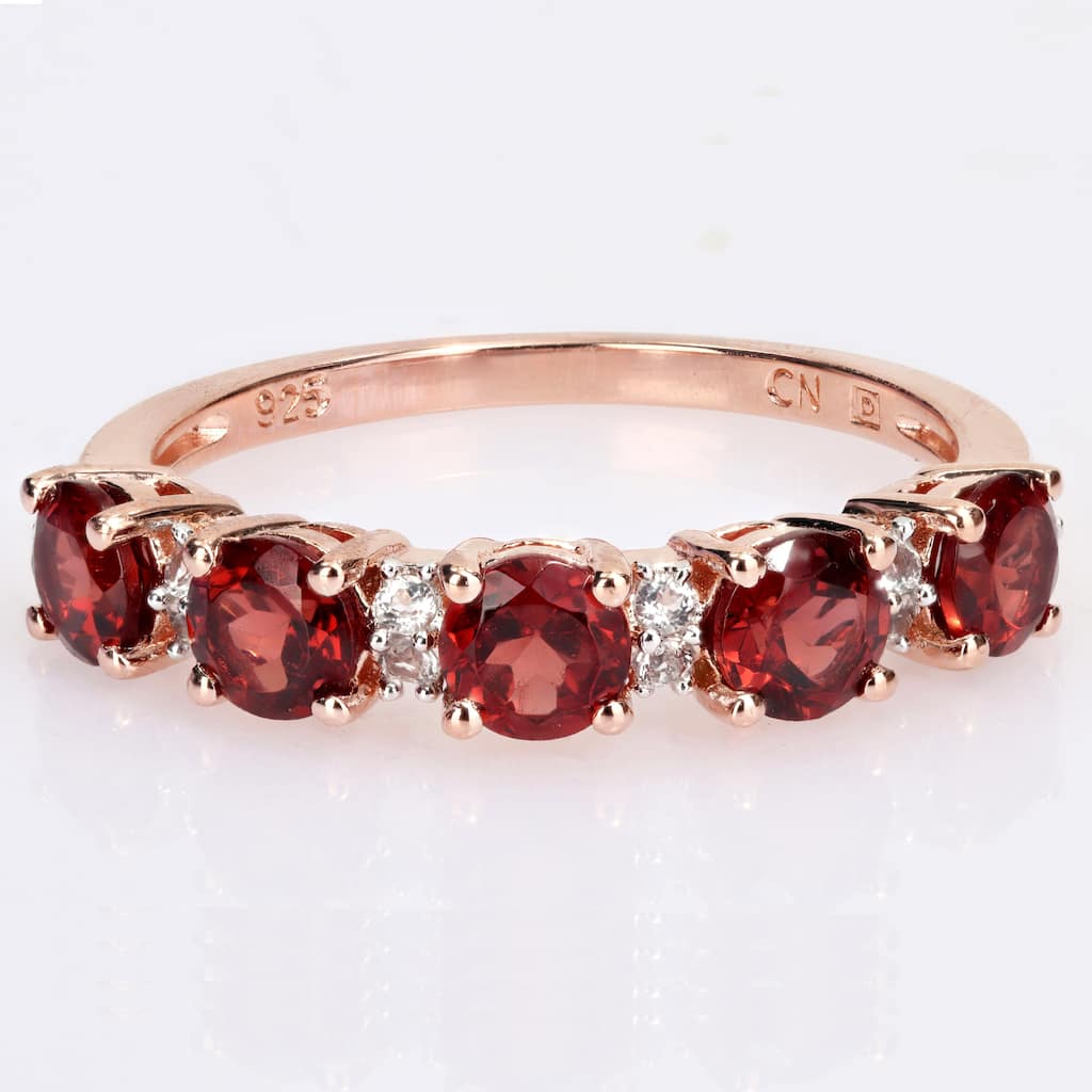 Miadora Rose Plated Sterling Silver Garnet & White Topaz Stackable Eternity Wedding Band Ring