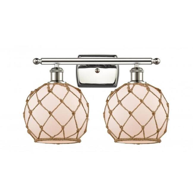 Innovations Lighting Farmhouse Rope 2 Light 16" Wide Bathroom Vanity - Polished Nickel / White / Brown