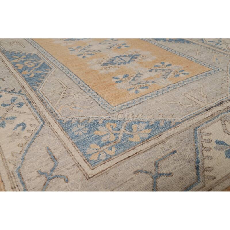 Vegetable Dye Orange Oushak Turkish Area Rug Hand-Knotted Wool Carpet - 5'7"x 7'11" - 5'7"x 7'11" - Orange