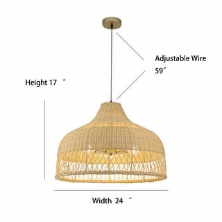 Lumara 3-Light Rattan Large Dome Pendant, Coastal Boho - Handwoven - 24" Wide
