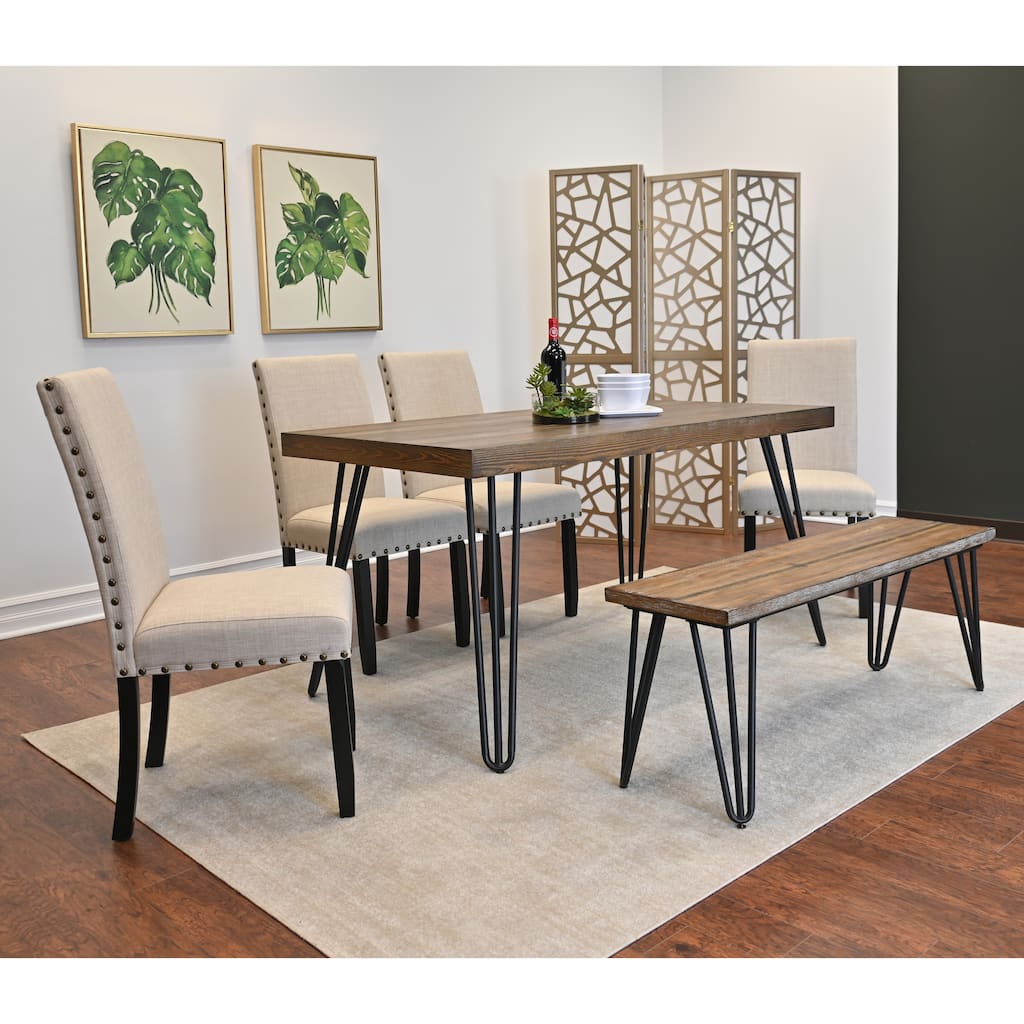 Industrial 6-Piece Dining Table Set with Dining Chairs and Bench