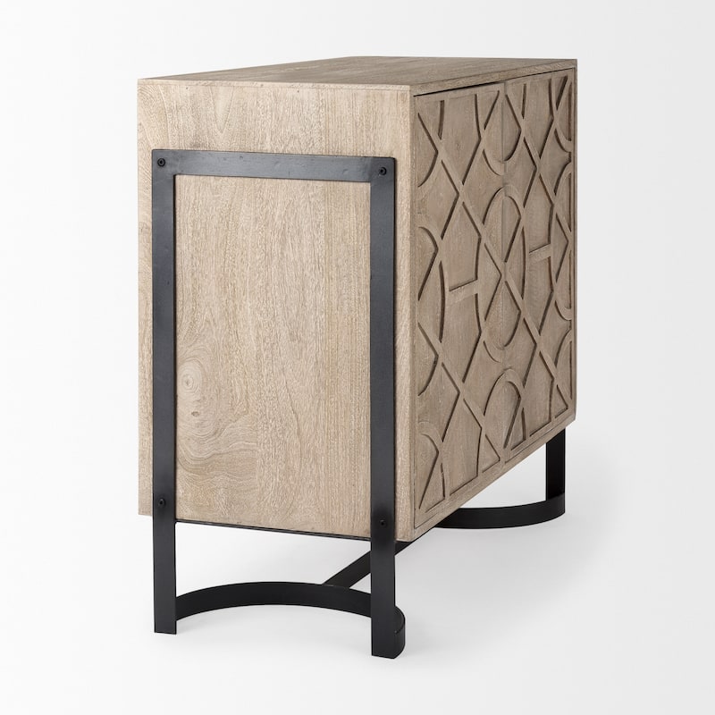 Rivien Light Brown Solid Wood with Black Metal Frame 2 Door Accent Cabinet