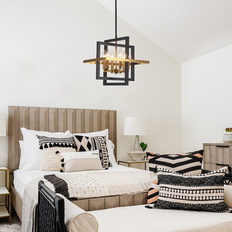 6 - Light Farmhouse Metal Cage Chandelier Rectangle Hanging Light