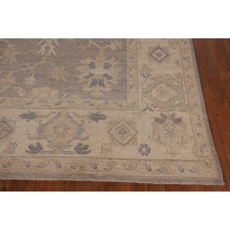 Vegetable Dye Gray Oushak Turkish Area Rug Hand-Knotted Wool Carpet - 9'4" x 12'4"