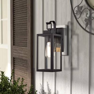 13.8" H 1-Light Matte Black Outdoor Wall Lantern Sconce with Clear Glass - 5"*6.7"*13.78"