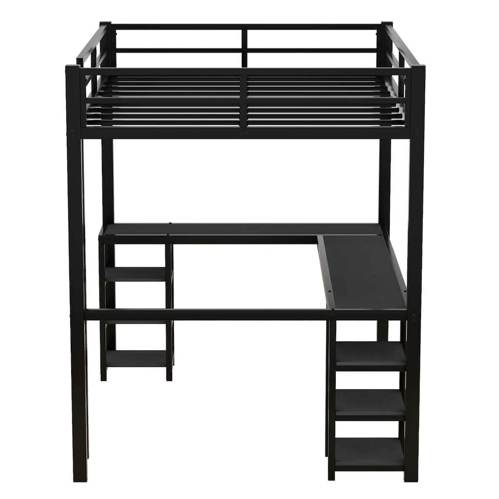 Space-Saving Full Loft Bed with Desk, Bookshelf, and Sturdy Metal Frame for Kids and Adults