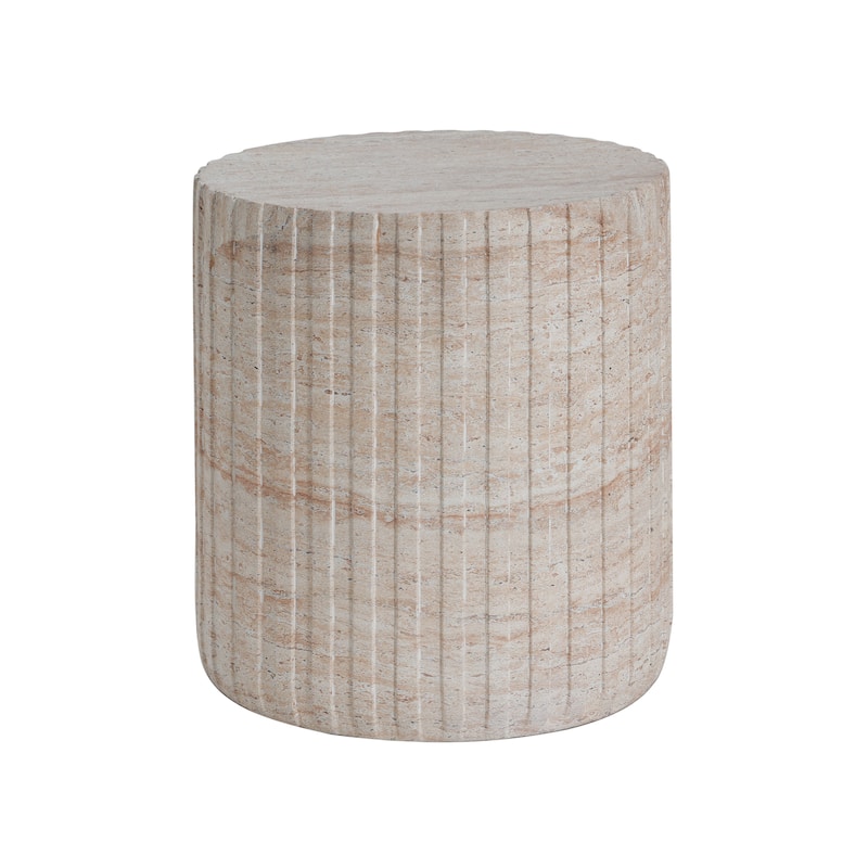 Roomfitters Outdoor Indoor Lightweight Side Table, Modern Cylinder Accent End Table with Vertical Fluted Design