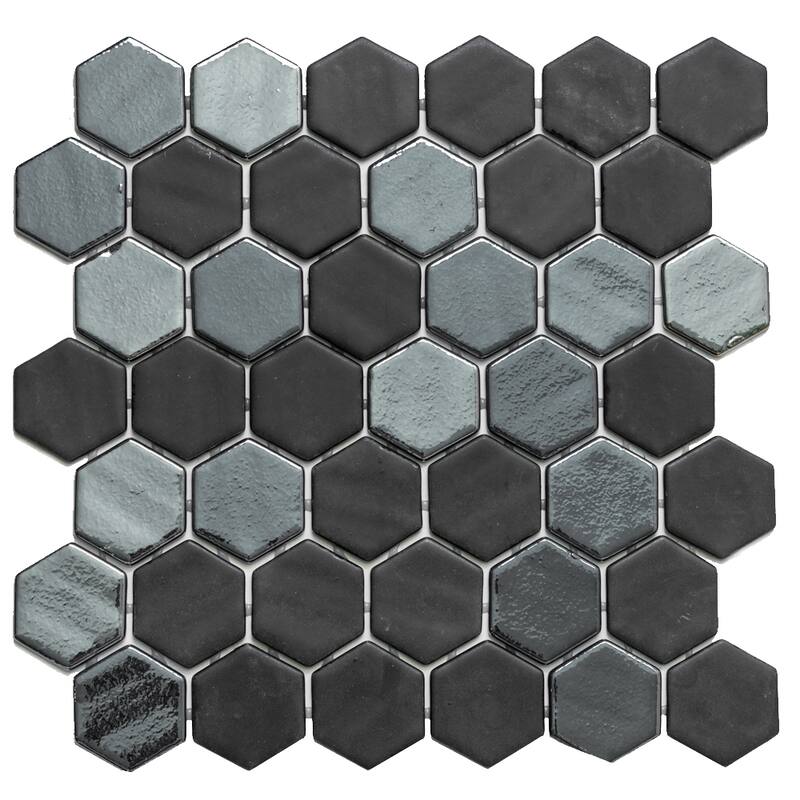 The Tile Life Eterna Hex 2x2 Opi Black Glass Mosaic Floor, Backsplash & Wall Tile