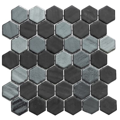 The Tile Life Eterna Hex 2x2 Opi Black Glass Mosaic Floor, Backsplash & Wall Tile