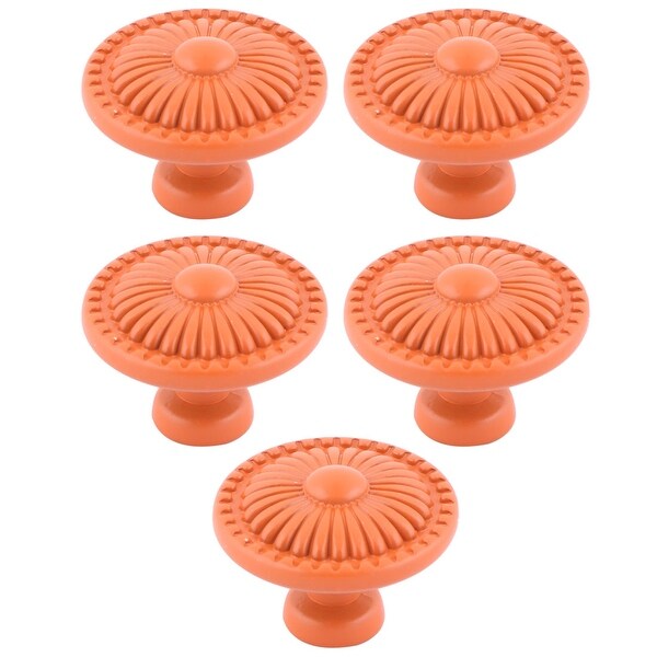 Home Metal Flower Design Wardrobe Cabinet Door Drawer Pull Handle Knob Orange 5pcs