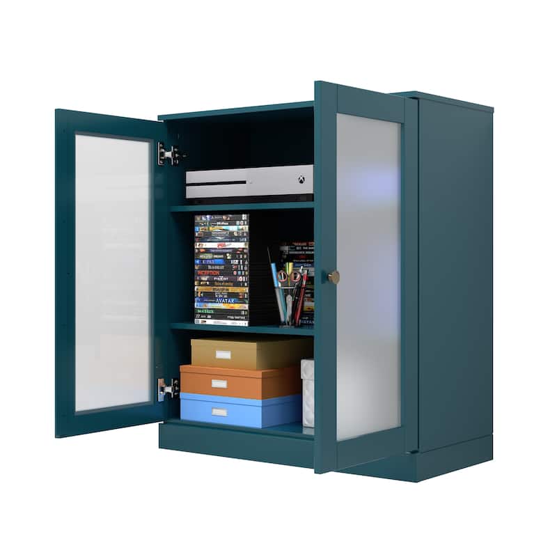 Palace Imports 100% Solid Wood TV Stand with Frosted Glass Doors for TVs up to 32"