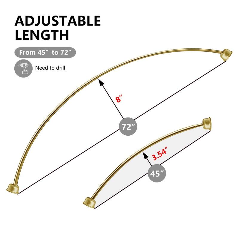Utopia Alley Rustproof Wall Mounted Single Curved Shower Rod, Aluminum, 45" to 72" Wide, Includes Shower Rings and PEVA Liner