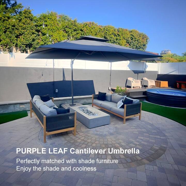 PURPLE LEAF Premium Rectangular Patio Cantilever Umbrellas with Tilt-and-Crank with Base