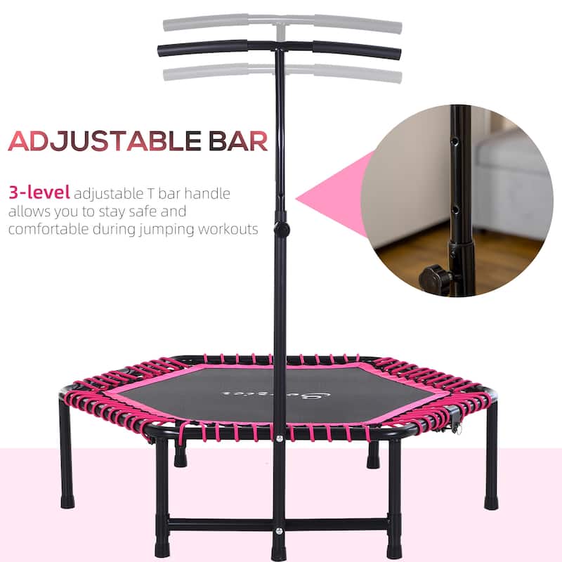 Foldable Fitness Trampoline for Adults with 3-Level Adjustable Handle - 41.25" L x 24.5" W x 4.75" H