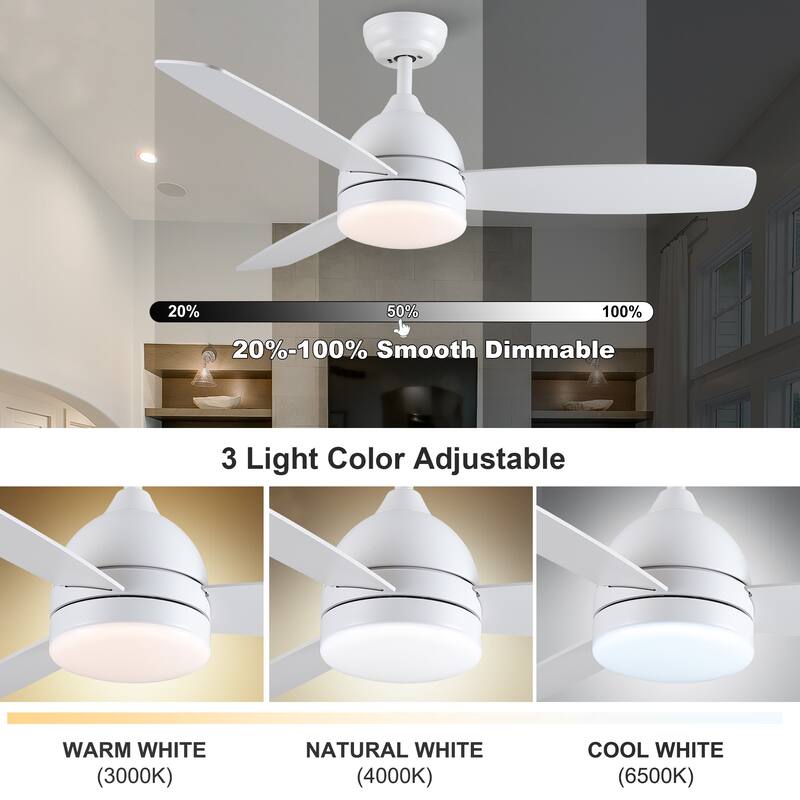 YUHAO 28 in. Integrated LED Indoor Matte White Ceiling Fans with Light Kit and Remote Control