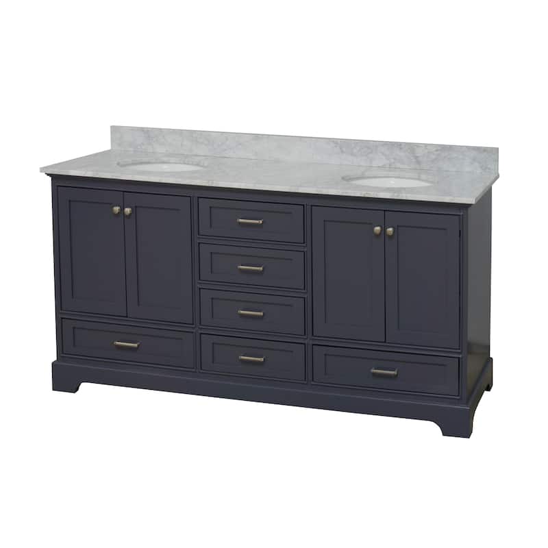 KitchenBathCollection Harper 72" Double Bathroom Vanity with Carrara Marble Top