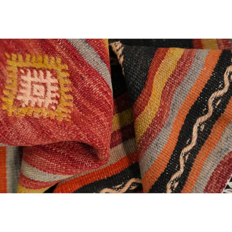 Hand Woven Oriental 100% Wool Carpet Southwestern Tribal Oranges & Rust Kilim Area Rug - 9' 2'' X 6' 1''