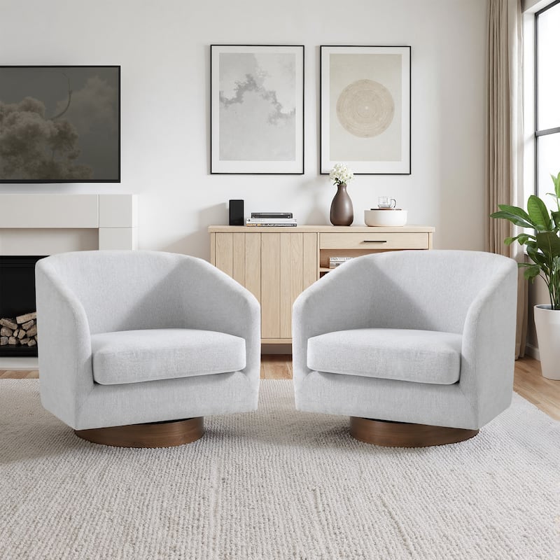 2 Set Modern Wide Round Swivel Accent Barrel Chairs