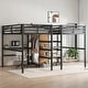 preview thumbnail 2 of 11, Natural Wood Twin Over Twin Loft Bed with Double Desk Wardrobe Shelves Power Outlet