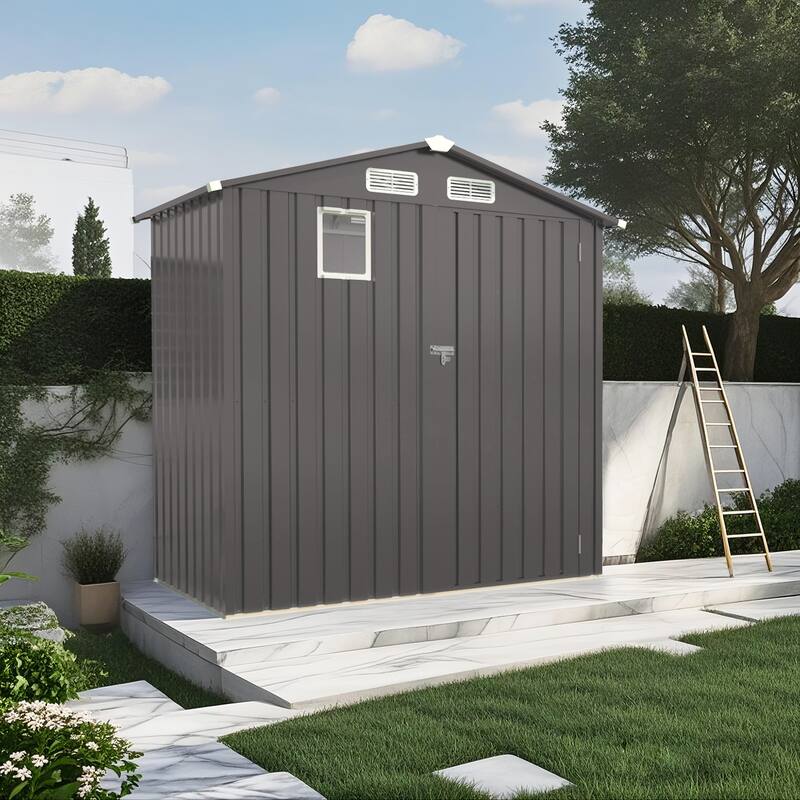 6X4 FT Metal Outdoor Storage Shed, Tool Shed with Positive Window and Lockable Door Compact Metal Tool Shed - Gray
