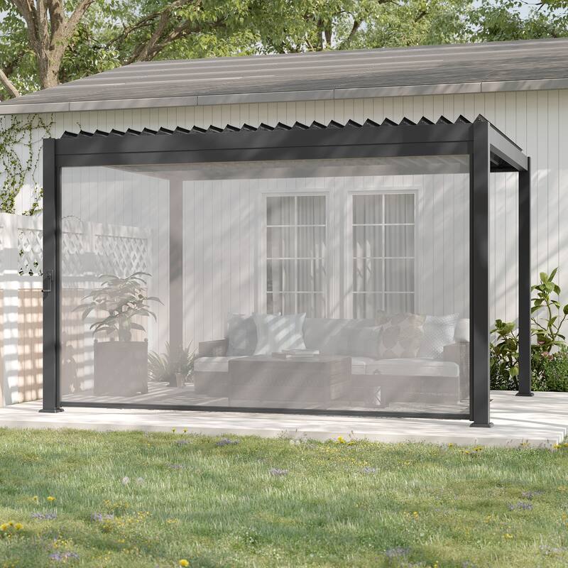 BONOSUKI Adjustable Height Pull Down Privacy Screen for 10FT/12FT/13FT Pergola (Screen Only) - 13' - Grey