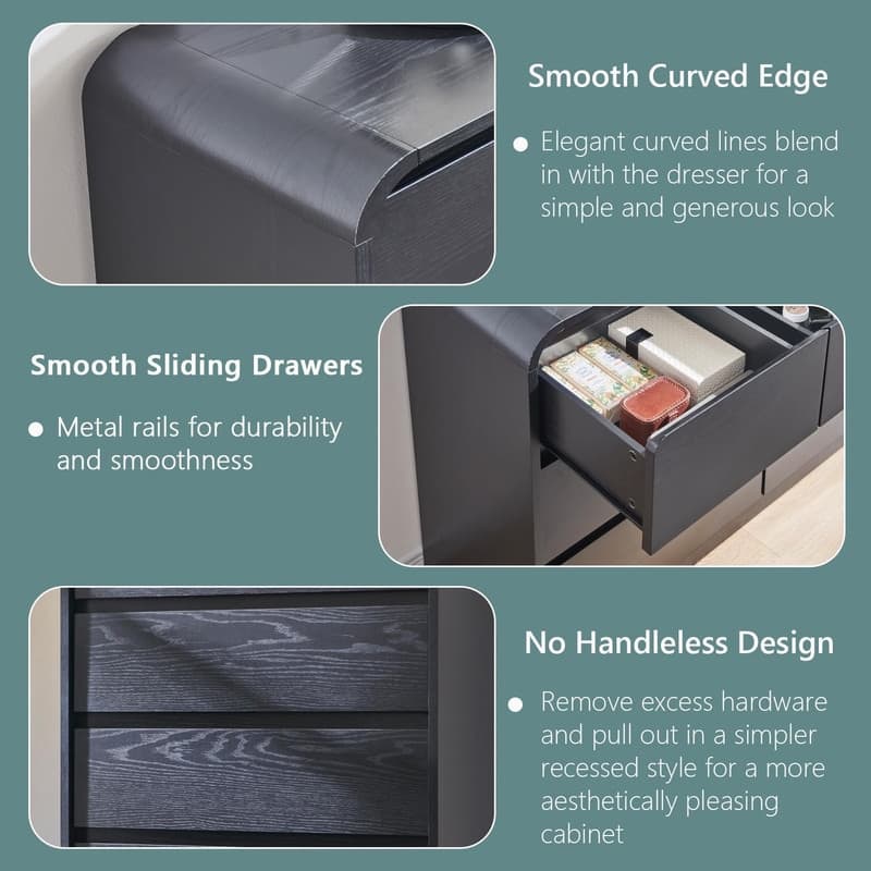 Modern 6-Tier Wooden Drawer Dresser, 47-Inch Tall with Curved Profile Design