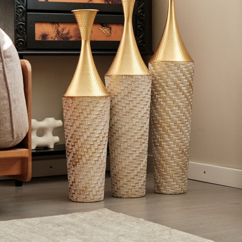 Floor metal vase modern decoration home woven pattern metal vase 3-piece set gorgeous home decoration large glazed metal vase
