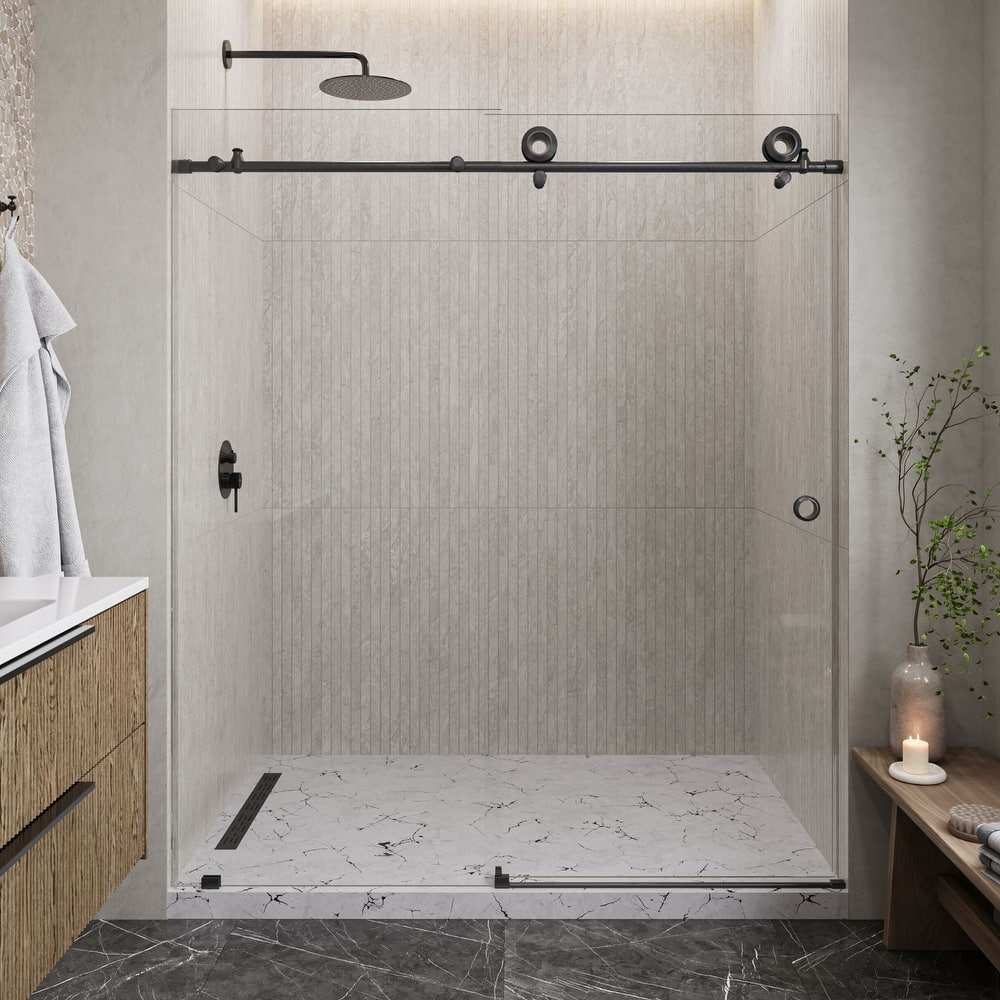 Seawin Hugo 56 - 60 x 78 inches Frameless Sliding Shower Door 3/8 in. (10 mm) Clear Tempered Glass with NanoShield Coating