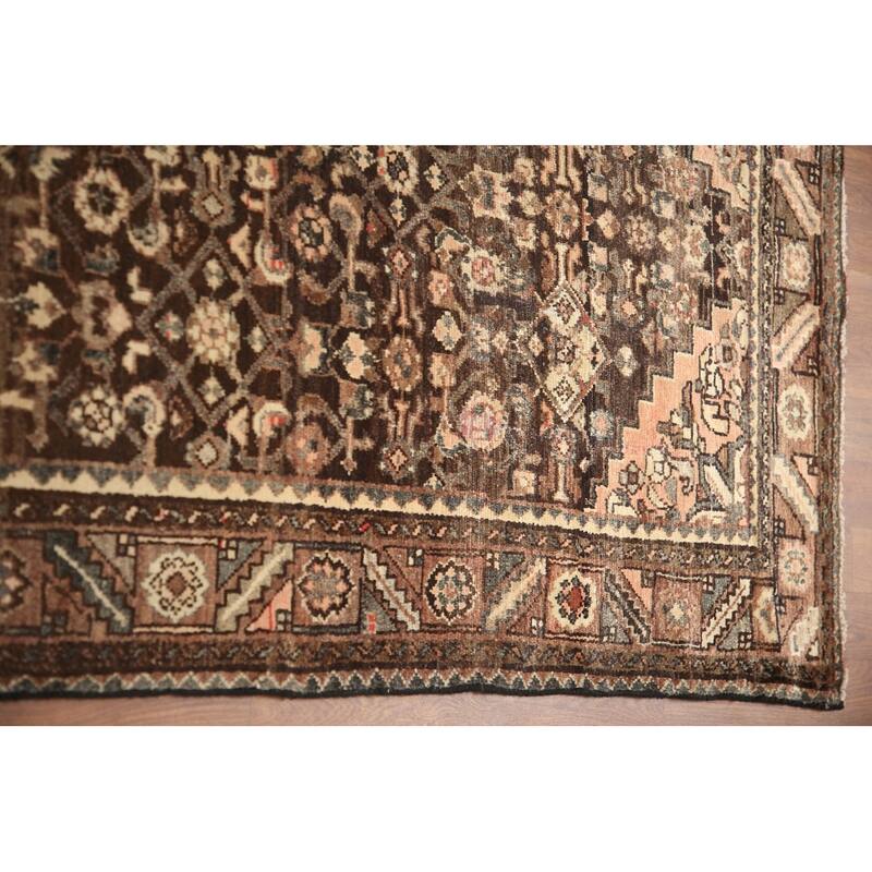 Hand Knotted Oriental 100% Wool Carpet Traditional Geometric Brown Malayer Runner Rug - 10' 2'' X 3' 3''