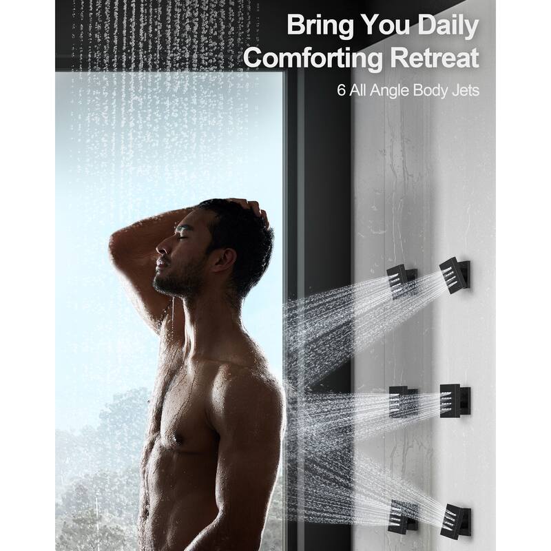 GRANDJOY Shower Faucet System 16 inch Ceiling Mount Shower Head 3 Spray Modes Handheld Spray with Slide Bar LED Music