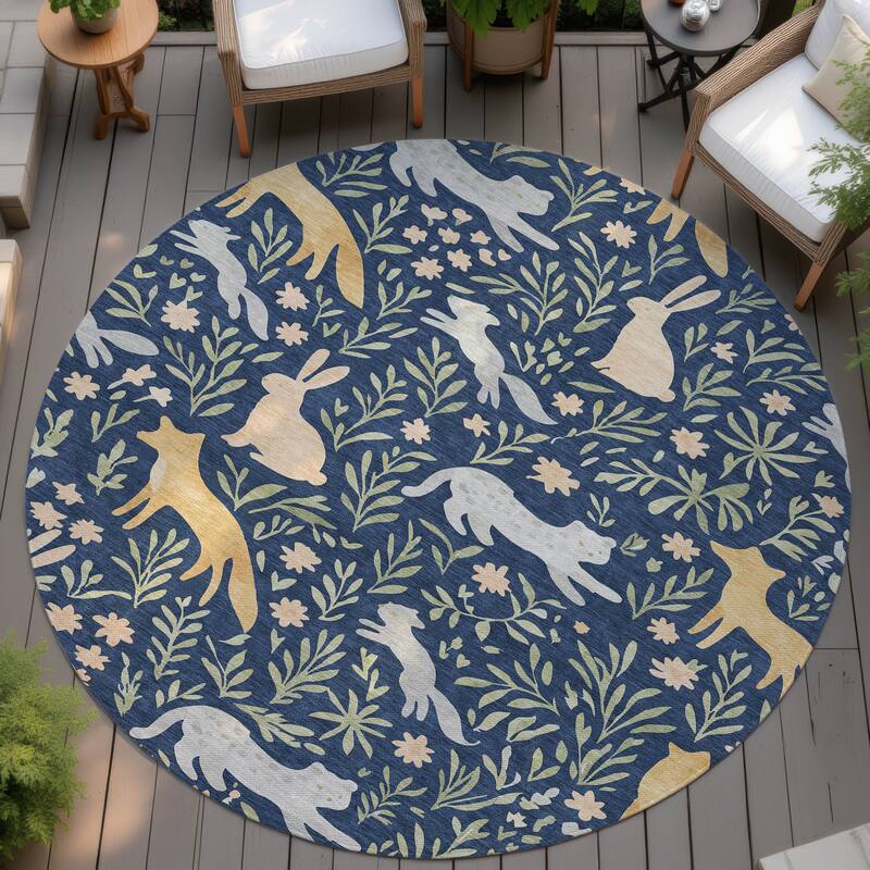Machine Washable Indoor/ Outdoor Whimsy Foxy Chantille Rug - Navy - 8' x 8'