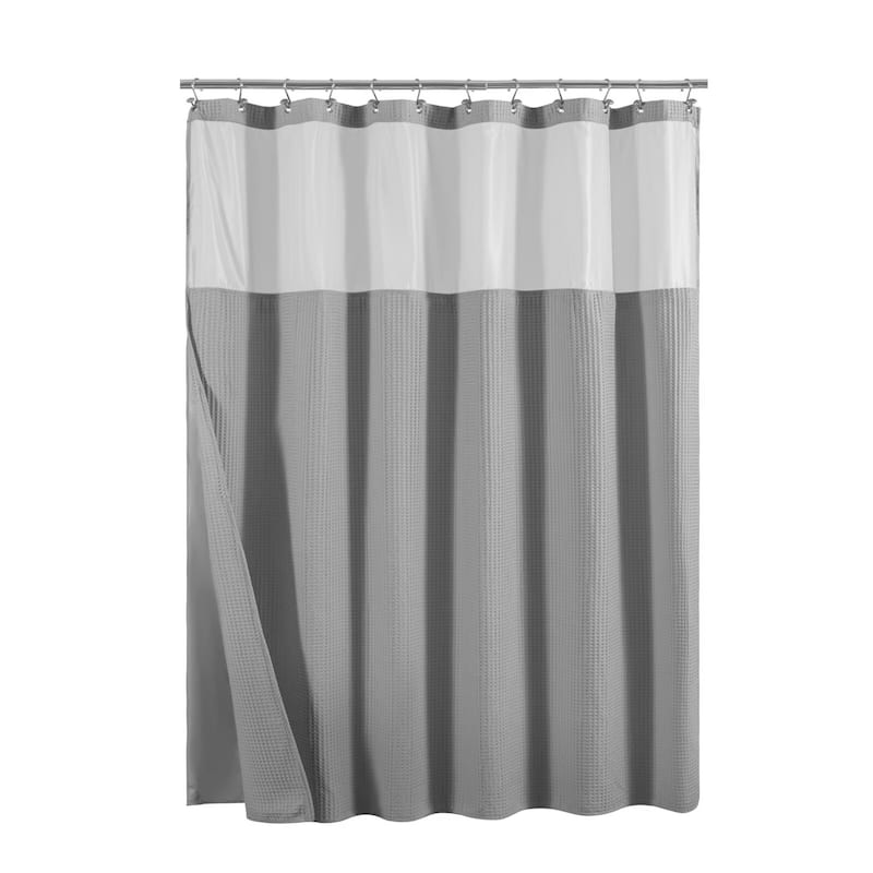 Cotton Blend Honeycomb Waffle Shower Curtain with Snap-in Liner