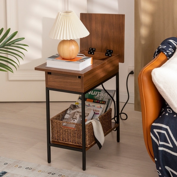 Wood end table with built in lamp outlet