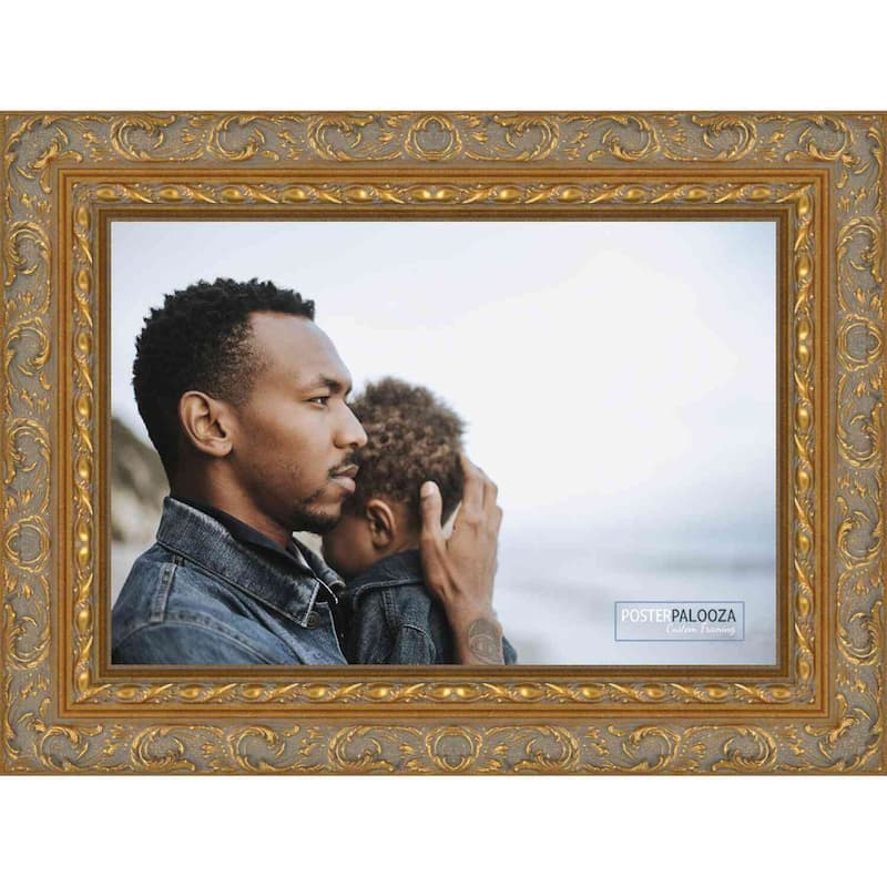 12x16 Traditional Antique Gold Wood Picture Frame - UV Acrylic, Foam Board Backing, & Hanging Hardware Included!