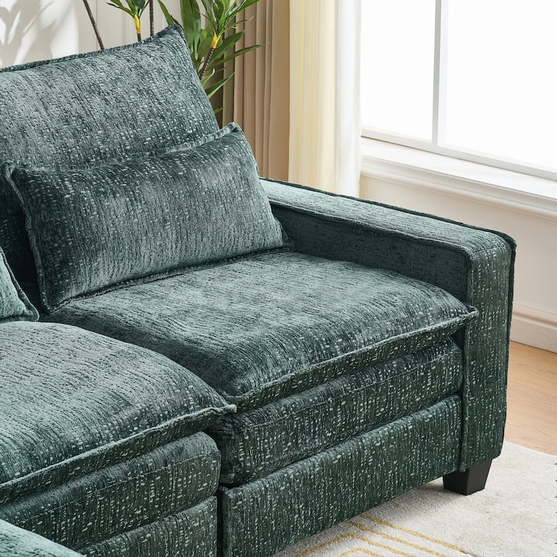 Cloud Chenille L-shaped Sectional Sofa, Deep Seat Couch with Thick Cushions, Movable Ottoman and Waist Pillows for Living Room