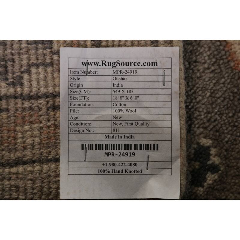 Gray Oushak Indian Runner Rug Hand-Knotted Wool Carpet - 6'0" x 18'0"