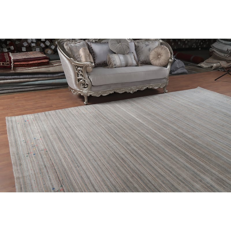 Hand Knotted Oriental 100% Wool Carpet Tribal Stripe Multi-Colored Gabbeh Area Rug - 12' 4'' X 9' 2''