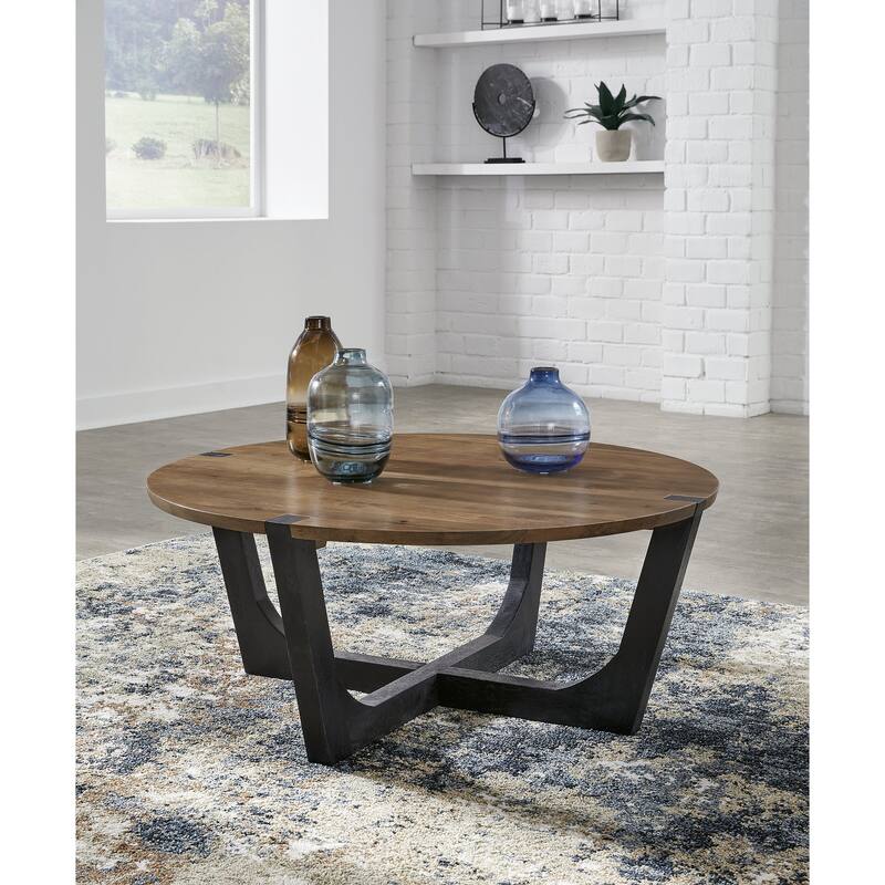 Signature Design by Ashley Hanneforth Brown/Black Coffee Table - 44"W x 44"D x 19"H - 44"W x 44"D x 19"H - Brown/Black - Wood