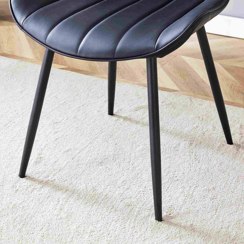 Dining Chair Set of 4 PU Extended Seating with Black Metal Legs
