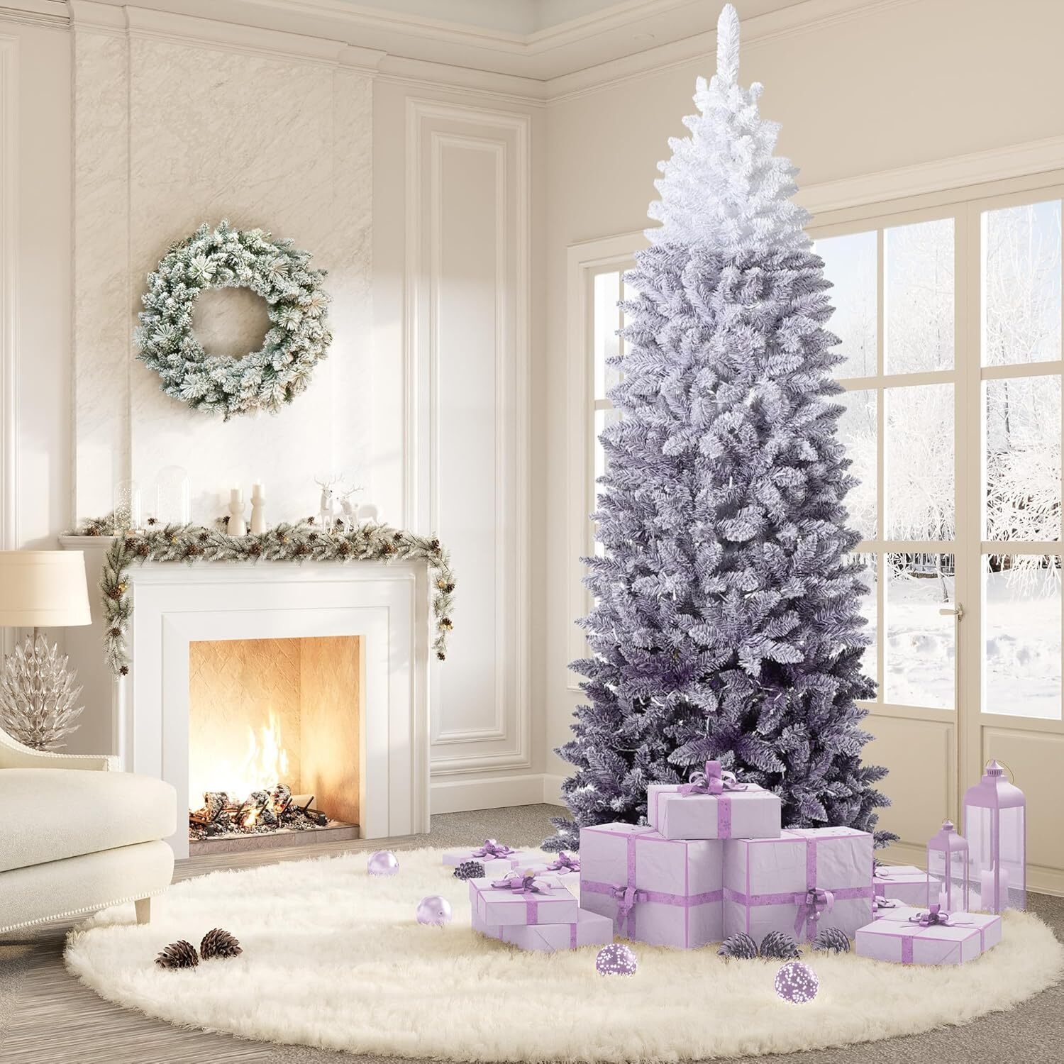 Prelit Purple Gradient Snow Flocked Christmas Tree, Xmas Tree - N/A
